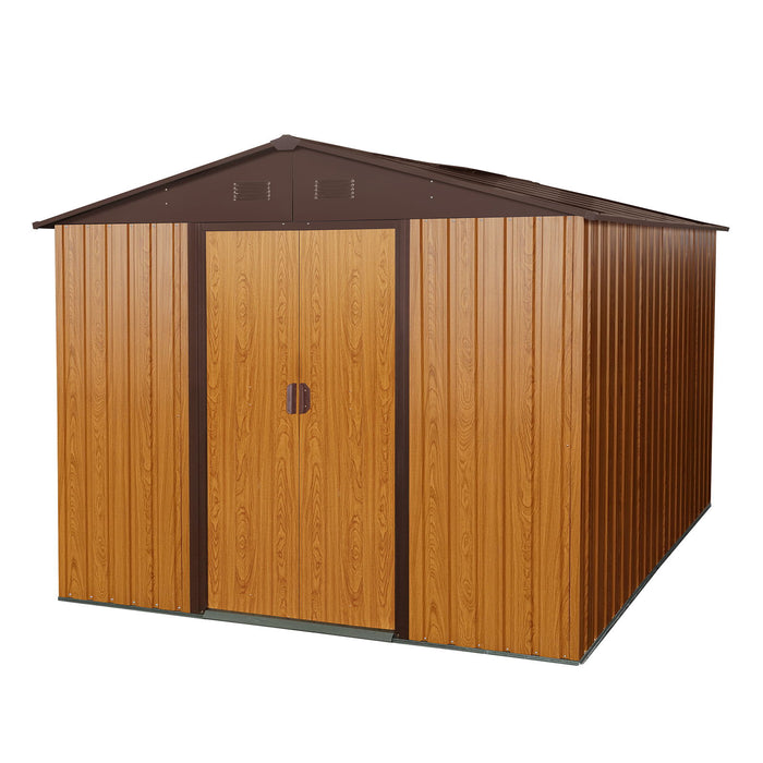 Outdoor Metal Storage Shed With Metal Floor Base - Coffee