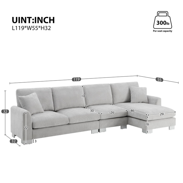 Modern Oversized Sectional Sofa, L-Shaped Luxury Couch Set With 2 Free Pillows, 5 Seat Chenille Indoor Furniture With Chaise For Living Room