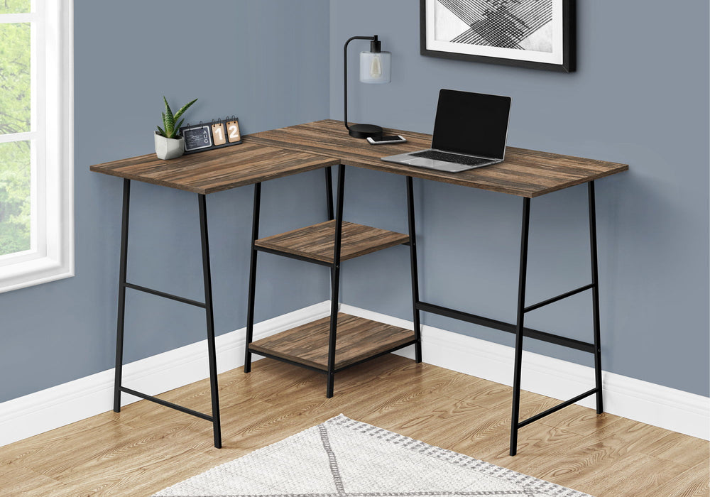 Computer Desk, Home Office, Corner, Storage Shelves, L Shape, Work, Laptop, Contemporary, Modern - Brown