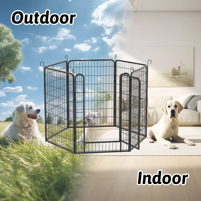 6 Panels Heavy Duty Metal Playpen With Door, Dog Fence Pet Exercise Pen For Outdoor, Indoor - Black