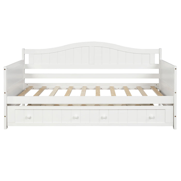 Twin Wooden Daybed With Trundle Bed, Sofa Bed For Bedroom Living Room - White