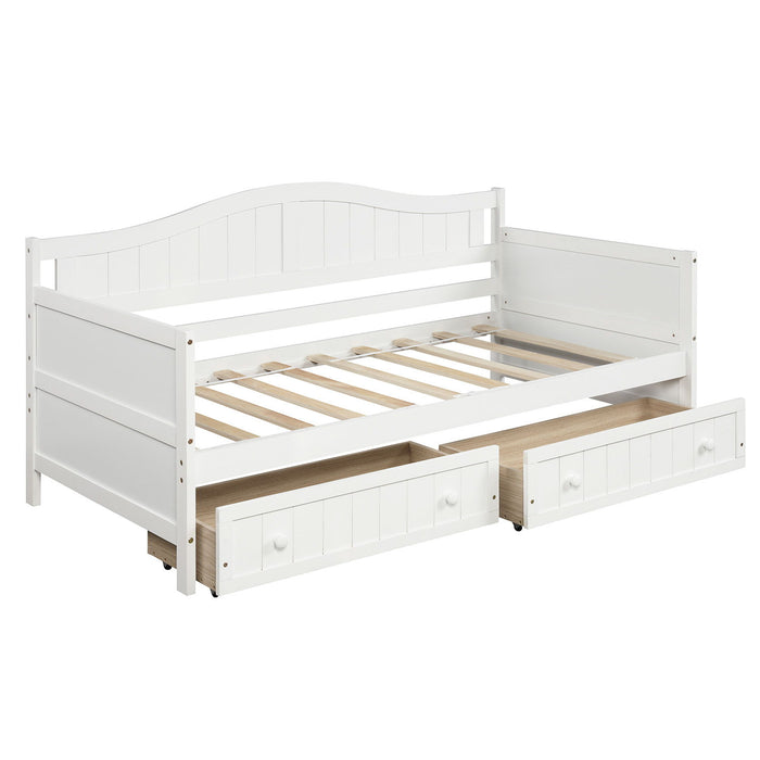 Twin Wooden Daybed With 2 Drawers, Sofa Bed For Bedroom Living Room, No Box Spring Needed - White