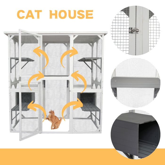 Xpt018 Cat Cage Box Lovely House Cute Pet Play Speace Wooden Medium - White