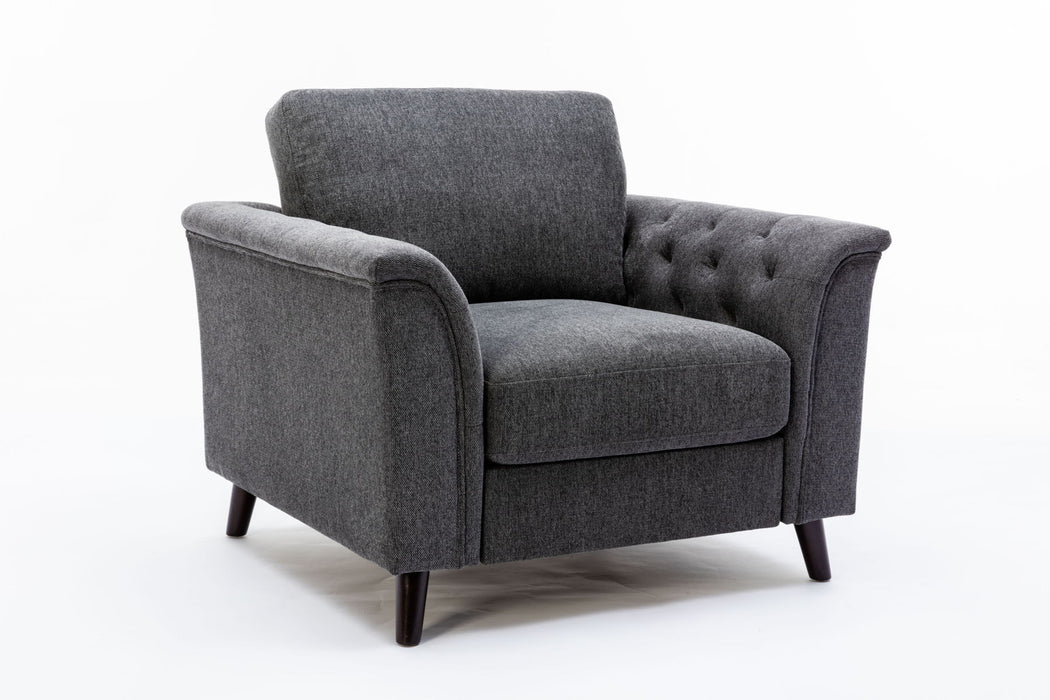 Stanton - Linen Chair With Tufted Arms - Dark Gray