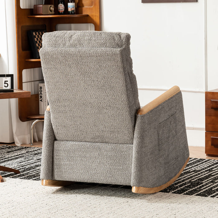 Accent Rocking Chair With Footrest, High Back Rubber Wood Rocking Legs Bedroom Living Space