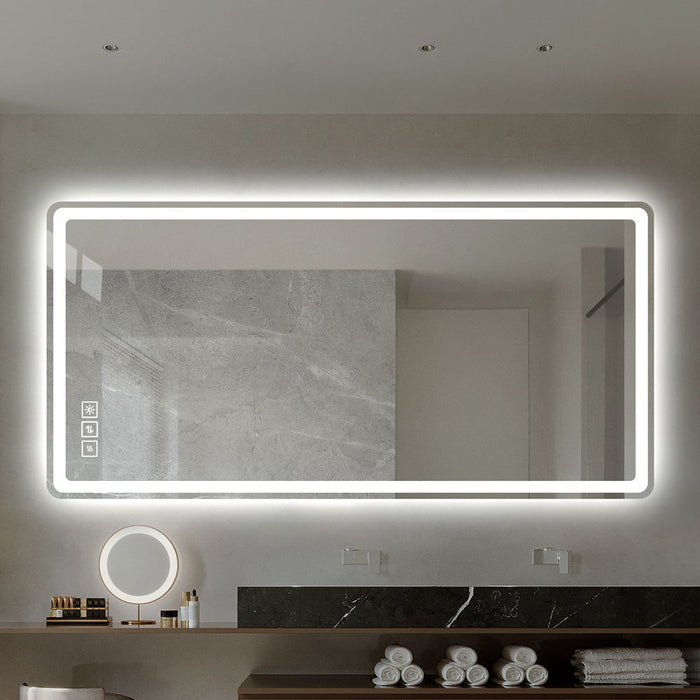 Bathroom Mirror With LED Lights, Anti-Fog Lighted Vanity Mirrors For Wall Mounted And 5 Level Dimmable, Horizontal / Vertical - Clear