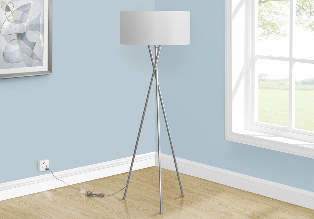 Lighting, Floor Lamp, Nickel Metal, Contemporary - Silver