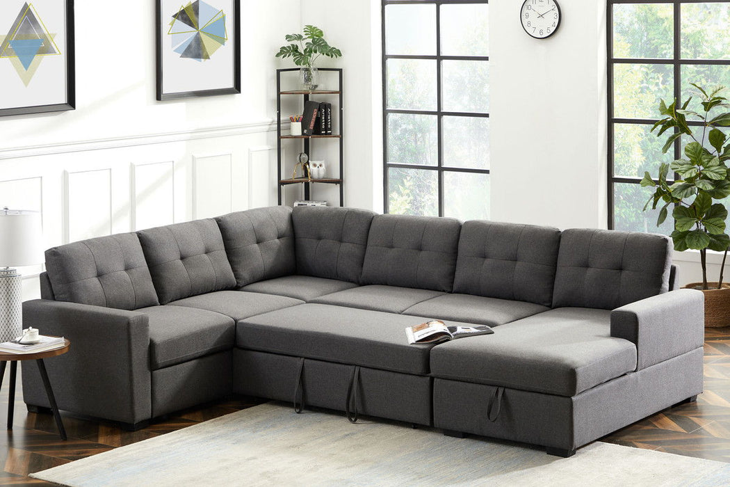 Selene - Linen Fabric Sleeper Sectional Sofa With Storage Chaise