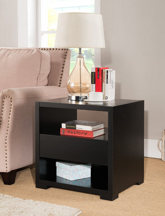 Sofa Side Table With Drawer And 2-Tier Shelves - Black