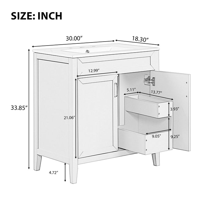 Bathroom Vanity With Sink, Combo, Cabinet With Doors And Drawer, Solid Frame And MDF Board