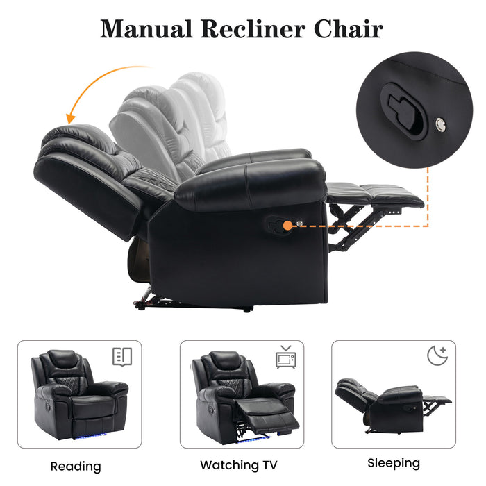 Home Theater Seating Manual Recliner Loveseat With Hide-Away Storage, Cup Holders And Led Light Strip For Living Room