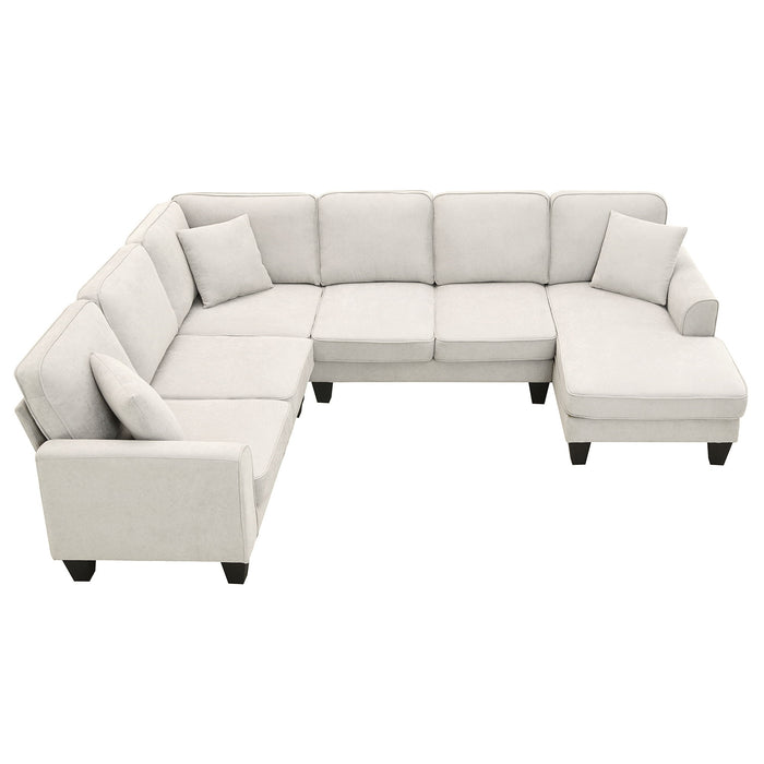 Modern U Shape Sectional Sofa, 7 Seat Fabric Sectional Sofa Set With 3 Pillows Included For Living Room, Apartment, Office