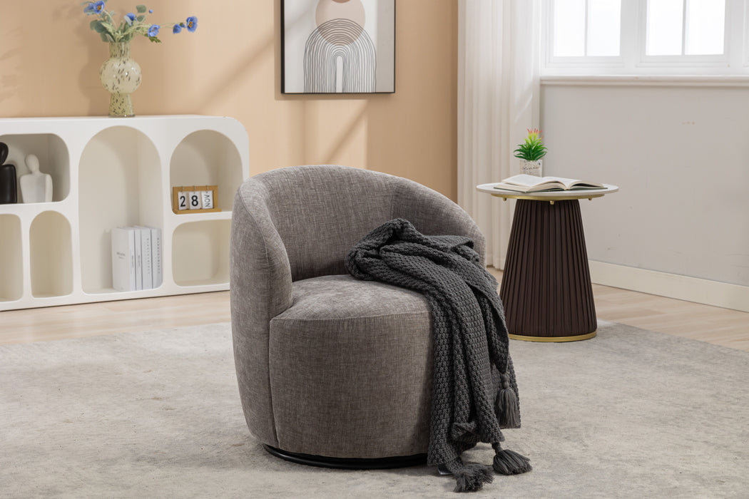 Chenille Fabric Swivel Accent Armchair Barrel Chair With Powder Coating Metal Ring