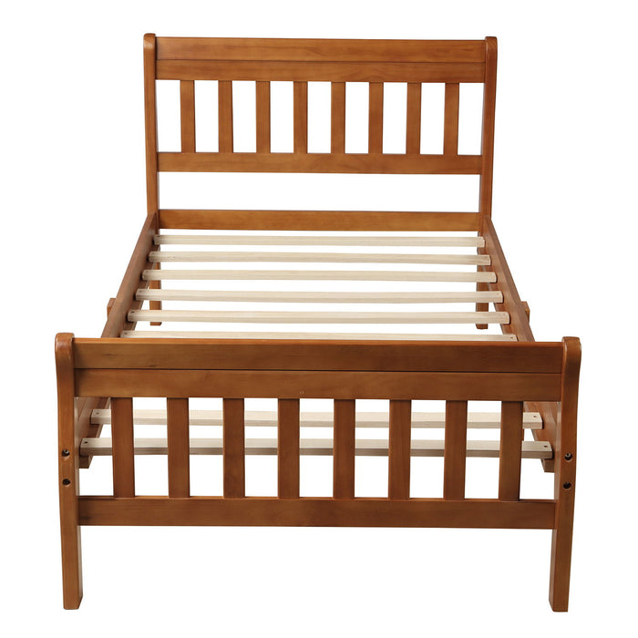 Twin Platform Bed Frame Panel Bed Mattress Foundation Sleigh Bed With Headboard / Footboard / Wood Slat Support - Oak