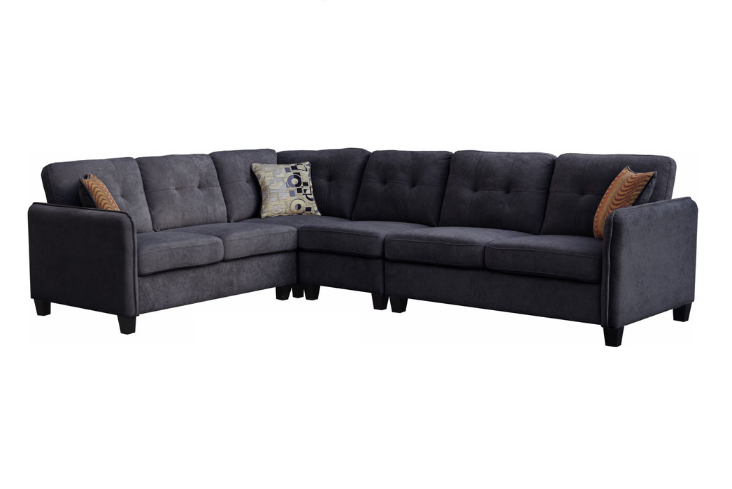 Archie - Velvet 6-Seater Sectional Sofa - Black