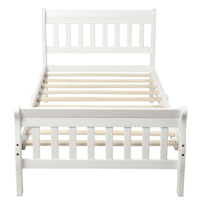 Twin Platform Bed Frame Panel Bed Mattress Foundation Sleigh Bed With Headboard / Footboard / Wood Slat Support - White