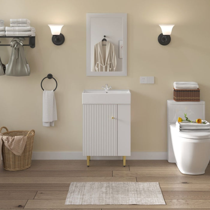 Open-Shelving Bathroom Vanity With Ceramic Sink, Cloakroom Open Shelf Storage Cabinet