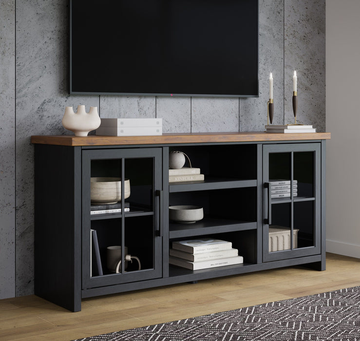 Bridgevine Home - Essex 67" TV Stand Console for TVs up to 80"es - Black and Whiskey Finish