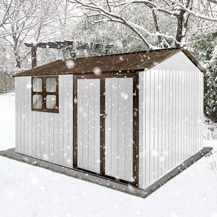 10'x8' Garden Sheds Outdoor Storage Sheds With Window - White / Coffee