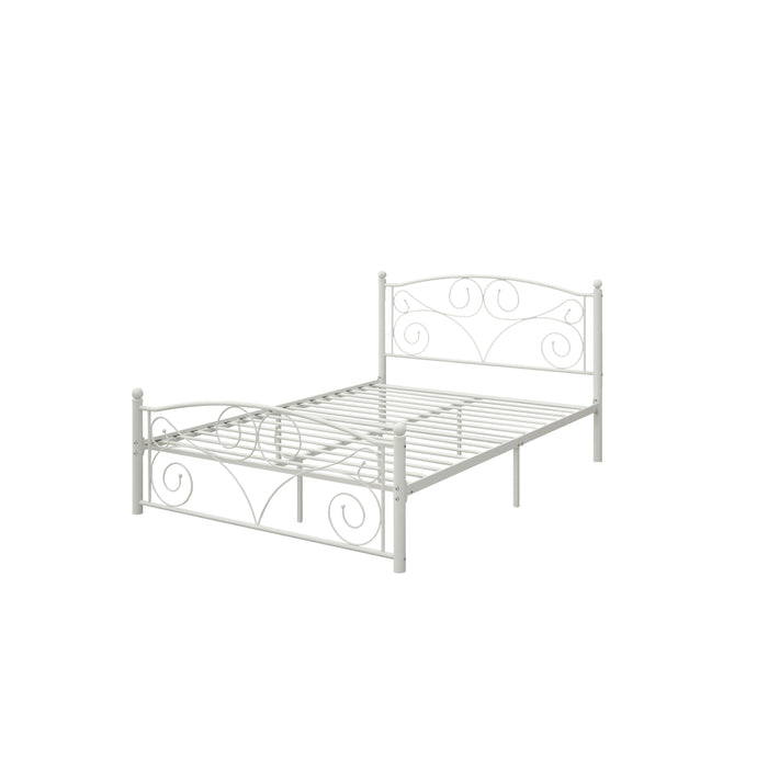 Queen Unique Flower Sturdy System Metal Bed Frame With Headboard And Footboard - White