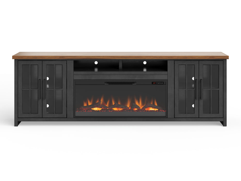 Essex - 97" Fireplace TV Stand Console For TVs Up To 100" - Black And Whiskey