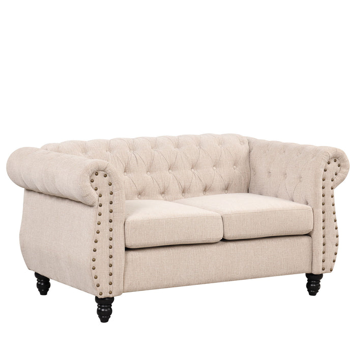 Modern Sofa Dutch Plush, Upholstered Sofa, Solid Wood Legs, Buttoned Tufted Backrest