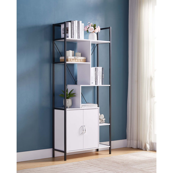 Six Shelf Modern Bookcase With Two Door Storage Cabinet With Two Shelves