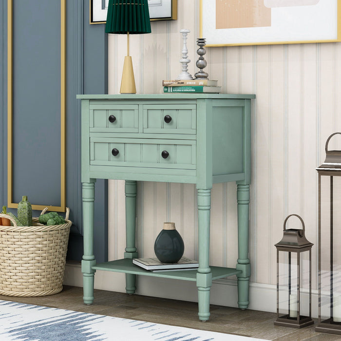 Narrow Console Table, Slim Sofa Table With Three Storage Drawers And Bottom Shelf