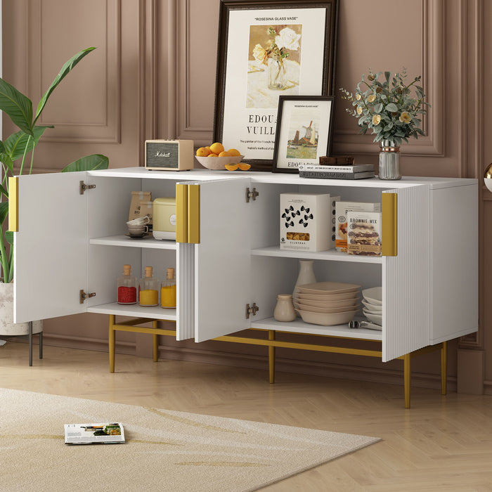 Modern Elegant 4 Door Sideboard Gold Metal Handle Buffet Cabinet For Dining Room, Living Room, Bedroom, Hallway