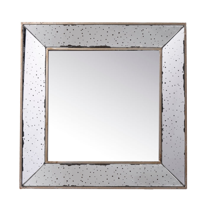 Distressed Silver Square Accent Mirror, Traditional Style Framed Wall Mirror For Living Room - Silver