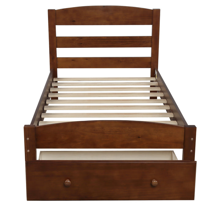 Platform Bed Frame With Storage Drawer And Wood Slat Support No Box Spring Needed