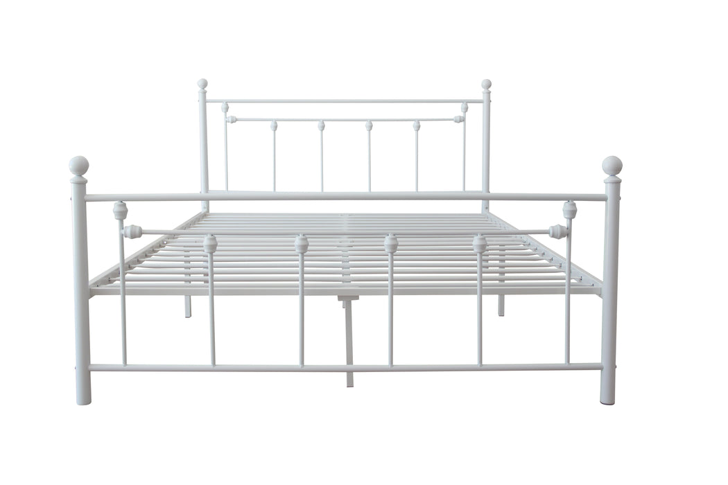 Queen Size Metal Bed, Frame With Headboard And Footboard - White