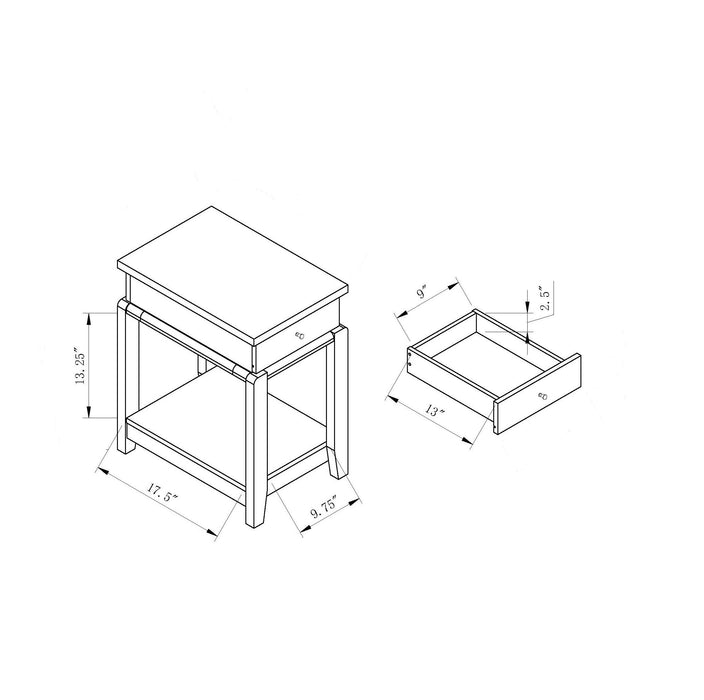 Sofa Side Table, Home Contemporary Table With Drawer And Bottom Shelf - Distressed Grey & Black