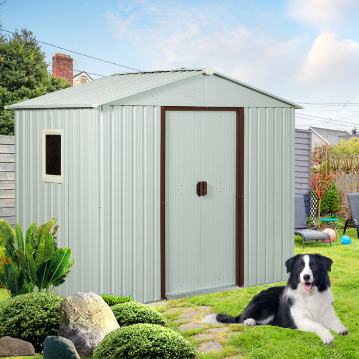 88.98" Outdoor Metal Storage Shed With Window - White