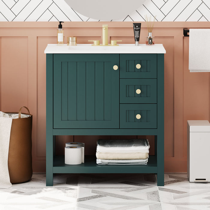 Transitional Style Bathroom Vanity Cabinet Combo With Ceramic Sink