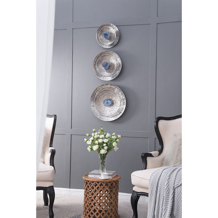 Textured Oversized Disc, Wall Decor For Living Room Bedrrom Entryway Office (Set of 3) - Silver