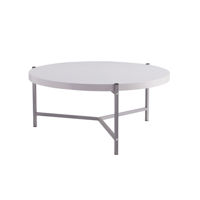 36.5" Round Coffee Table With White Metal Legs