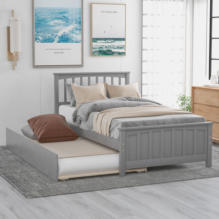 Twin Size Platform Bed &Trundle - Gray