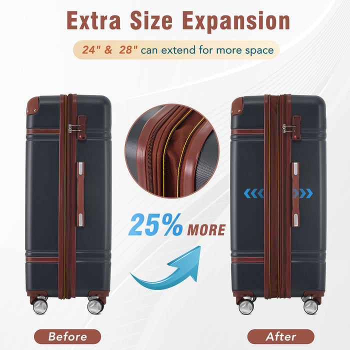 Hardshell Luggage With Tsa Lock, 24" Expandable Lightweight Suitcase With Spinner Wheels, Single Vintage Luggage