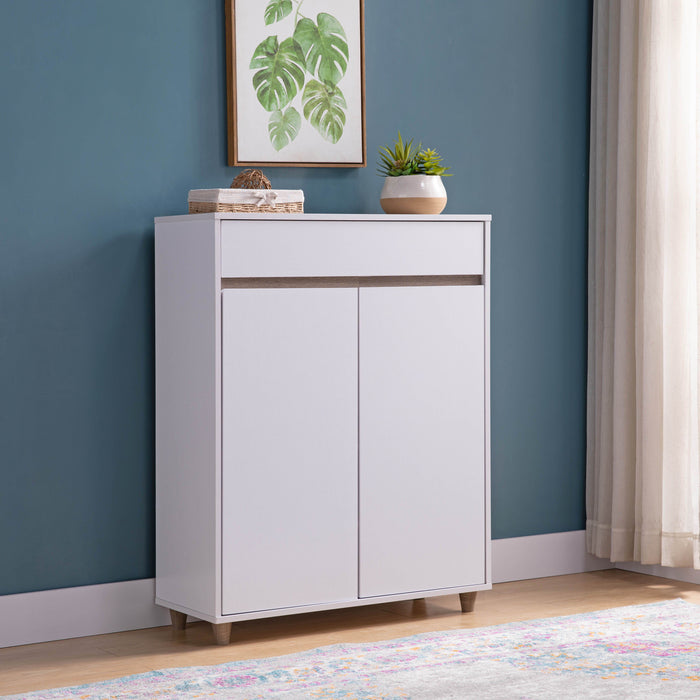 4-Tier Entryway Storage Cabinet, Shoe Cabinet - White & Dark Taupe