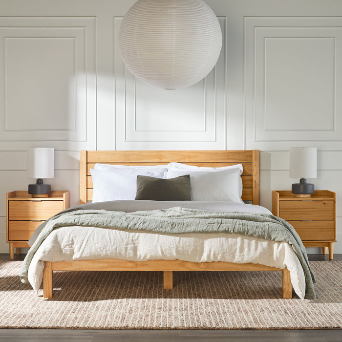 Queen Bed Frame Modern Minimalist Boho - Natural Pine