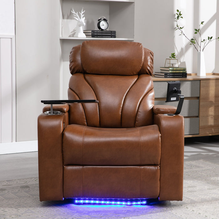 Power Motion Recliner With USB Charging Port And Hidden Arm Storage, Home Theater Seating With Convenient Cup Holder Design, And Stereo