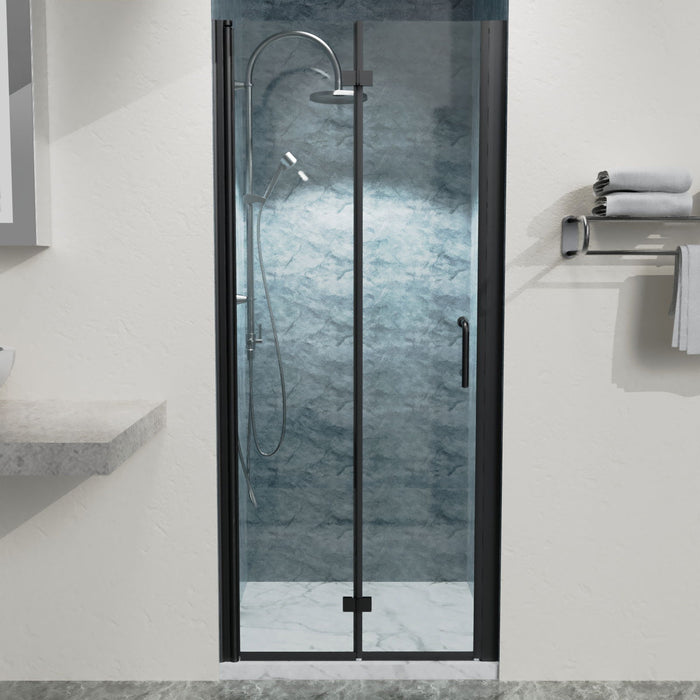 Bi-Fold - Semi-Frameless Shower Doors With Clear Glass - Matte Black