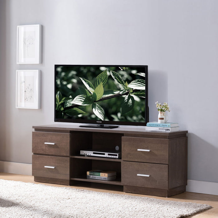 Home Entertainment Console, TV Stand With 4 Drawers, 2 Shelves - Walnut Oak