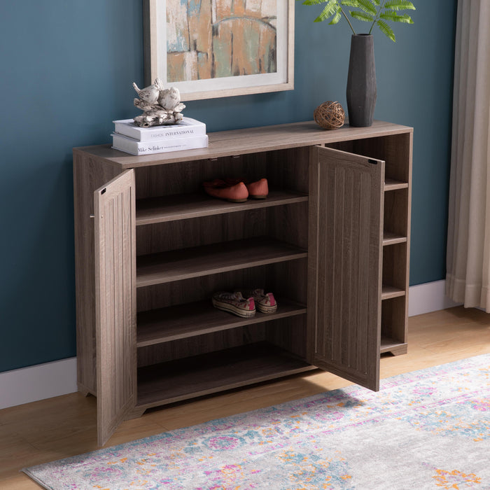 Entryway 4-Tier Organizing Storage Cabinet, Double Door Wooden Shoe Cabinet - Dark Taupe