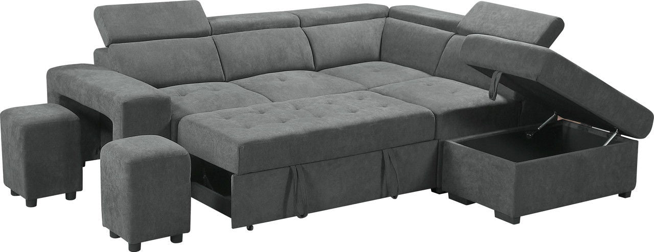 Henrik - Sleeper Sectional Sofa With Storage Ottoman And 2 Stools