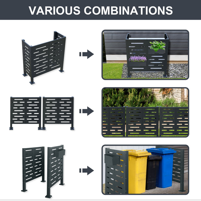 Air Conditioner Fence For Outdoor Units, Metal Privacy Fence Cover, Perfect To Conceal Air Conditioning Units, 3- Fence Panels - Black