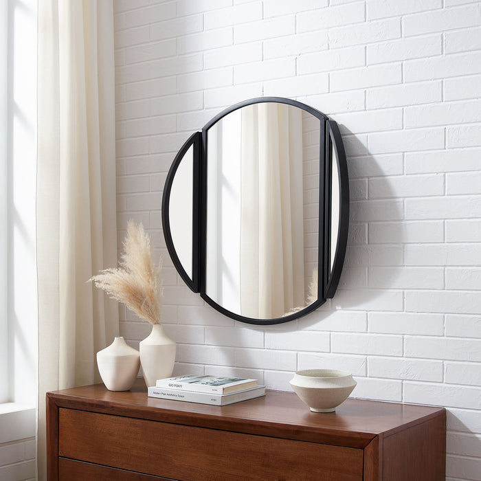 Modern Hinge Round Wall Mirror - Black