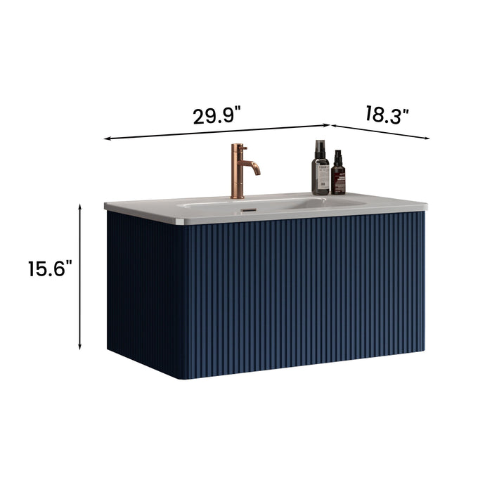 Etna - Striped Bathroom Vanity With Ceramic Sink, Wall Mounted Floating Bathroom Vanity For Modern Bathroom