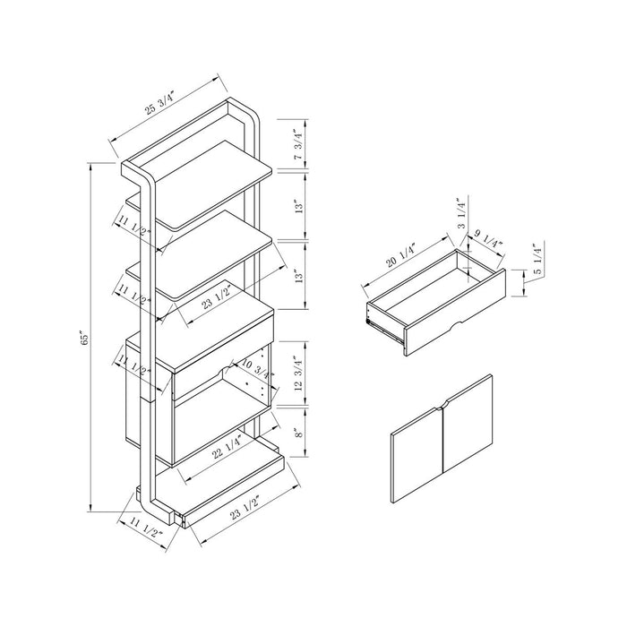 Contemporary Bookcase Four Open Shelve One Drawer Two Cabinets With Open Shelve - White & Grey